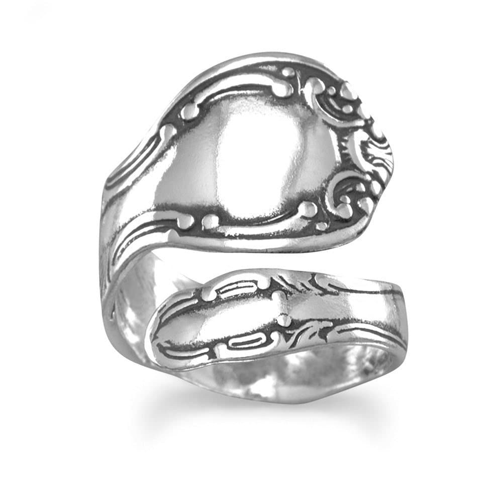 JewelryWeb 925 Sterling Silver Adjustable Spoon Ring for Women - Boho Vintage Statement Ring - Handmade Wrap Design - Oxidized Finish