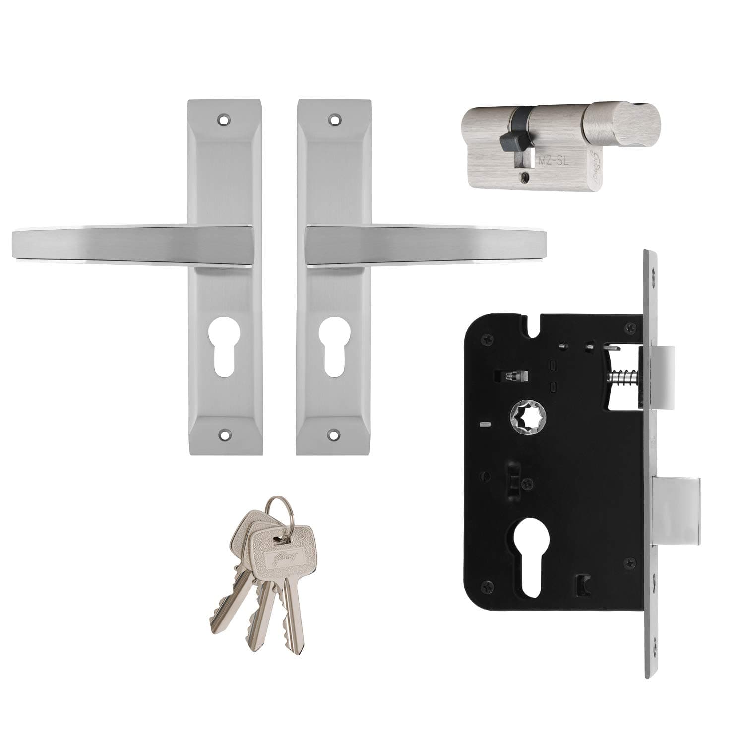 NEH 06-200 mm Door Handle with Lock Set 1CK (Satin Steel)