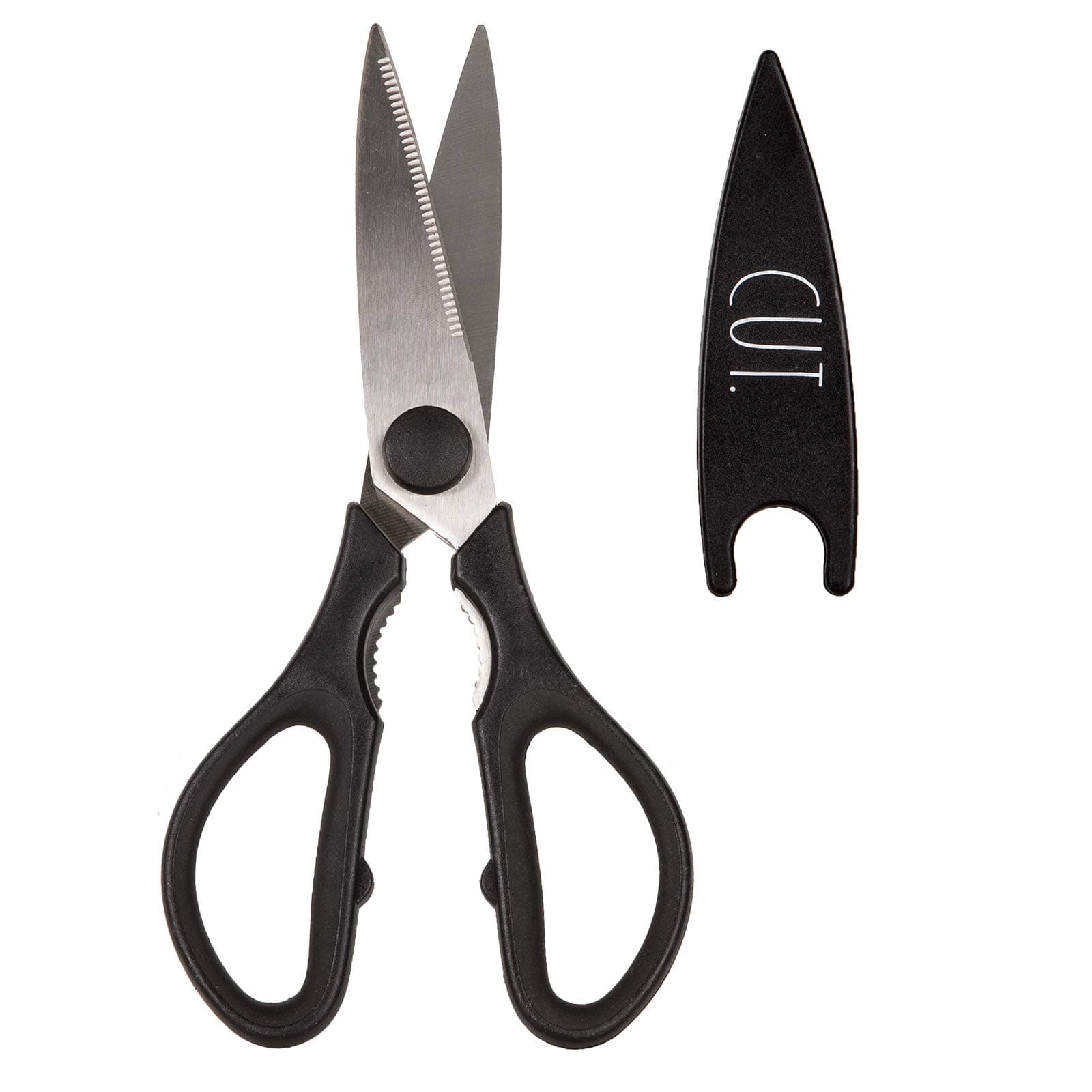 Kitchen Scissors- Stainless Steel Kitchen Shears, Cooking Scissors for Cutting Meat, Chicken, Herbs and Produce with Blade Cover and Soft Grip Handles (Black)(Black)