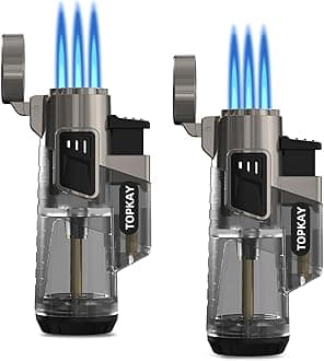 TOPKAY Cigar Lighters Triple Jet Flame Torch Lighters, Windproof Butane Refillable Torch Lighters with a Gift Box, 2 Packs (Butane Not Included)