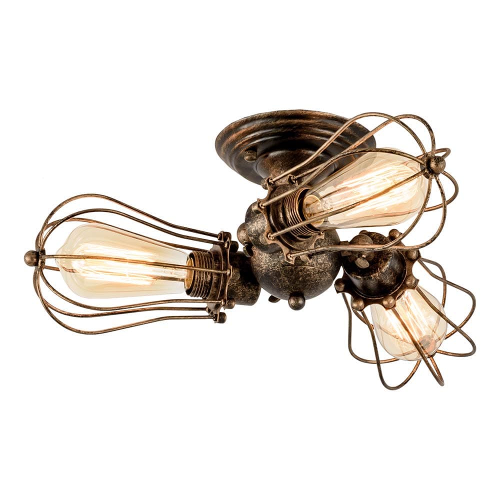 Vintage Adjustable Ceiling Light Cage Lamp Metal Base Semi Flush Mount Rustic Semi Flush Mount Metal Lights (Without Bulb) (with 3 Bulbs) (Bronze)