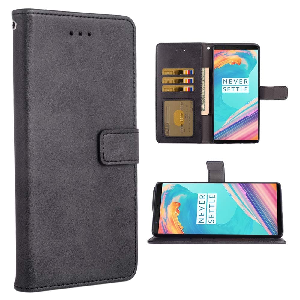 Phone Case for Oneplus 5T Folio Flip Wallet Case,PU Leather Credit Card Holder Slots Full Body Protection Kickstand Phone Cover for Oneplus5T A5010 One Plus5T 1 Plus 1plus 1+ 1+5T Cases Men Black