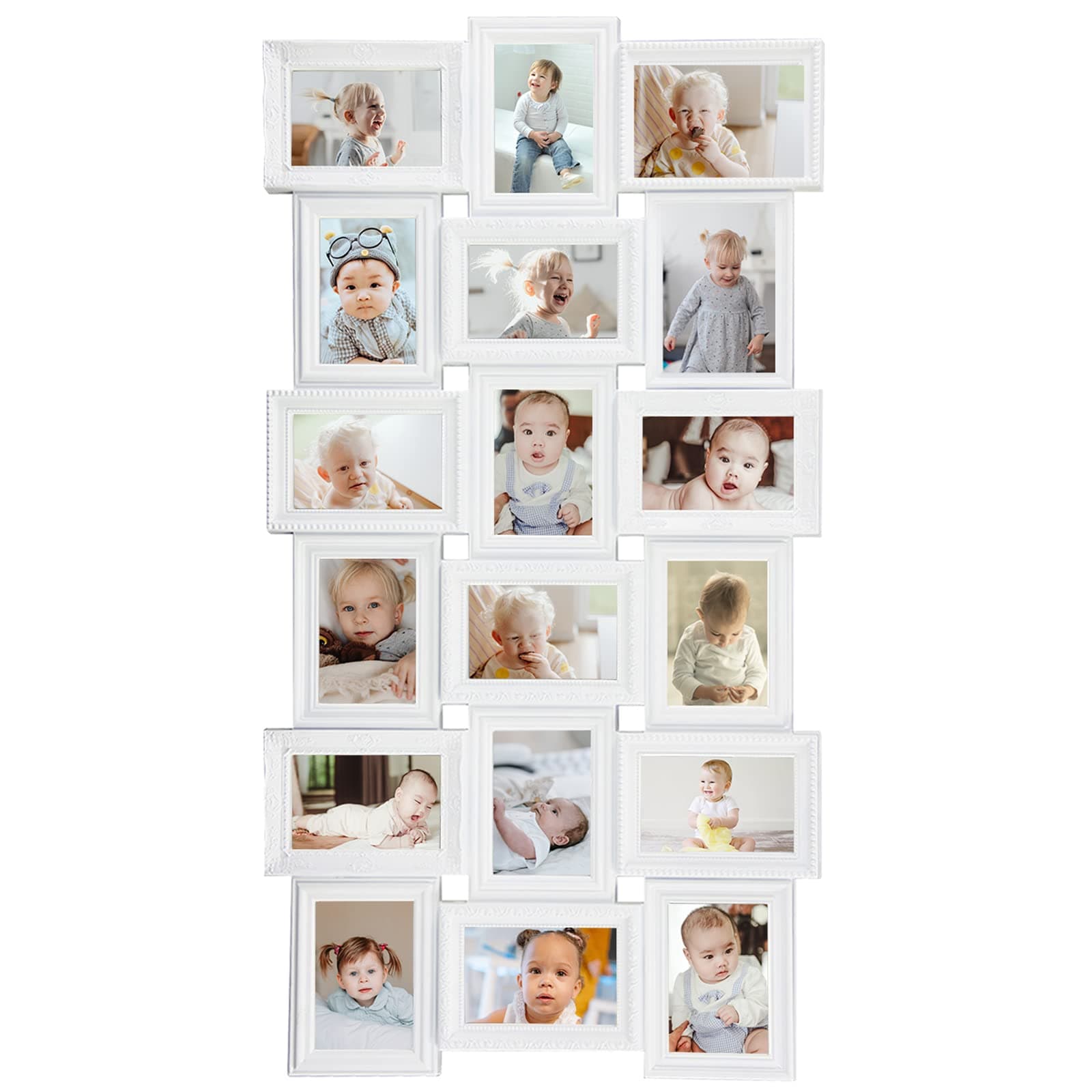HELLO LAURA - Collage Picture Frames for Wall - 18 Photo Frame in 4x6 Inch Elegant Family Picture Frames Collage Wall Decor Display Multiple Photos for Home - Vintage White