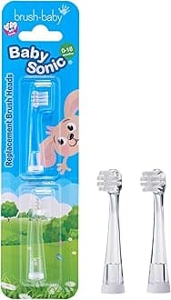 Brush-baby BabySonic Electric Toothbrush Replacement Brush Heads for 0-18 Months - Ensures Delicate Dental Care and Gum Relief, Ideal for Newborns and Infants, Easy-to-Replace, BPA-Free, Pack of 2