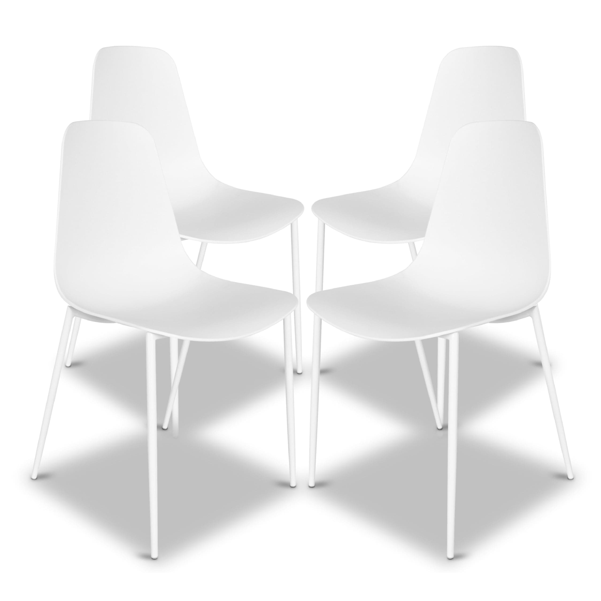 POLY & BARK Isla Modern Dining Chairs Set of 4 – Mid Century Modern Plastic Dining Chair with Metal Legs – Kitchen & Dining Room Chairs – Indoor/Outdoor – White