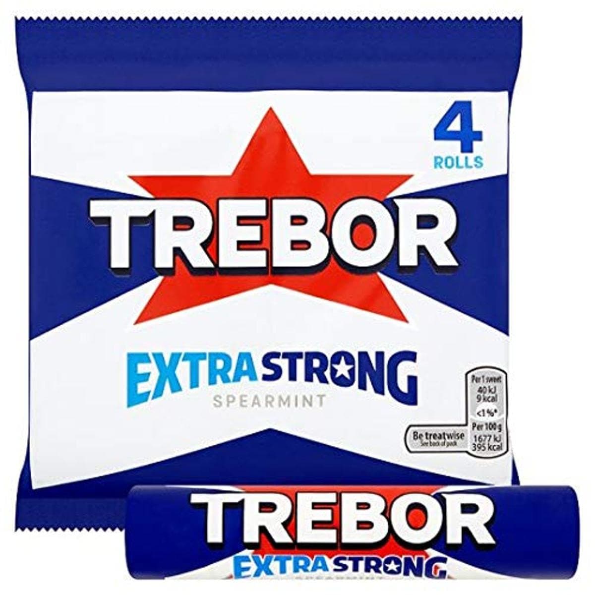 Trebor Extra Strong Spearmint Mints Rolls, Pack of 4