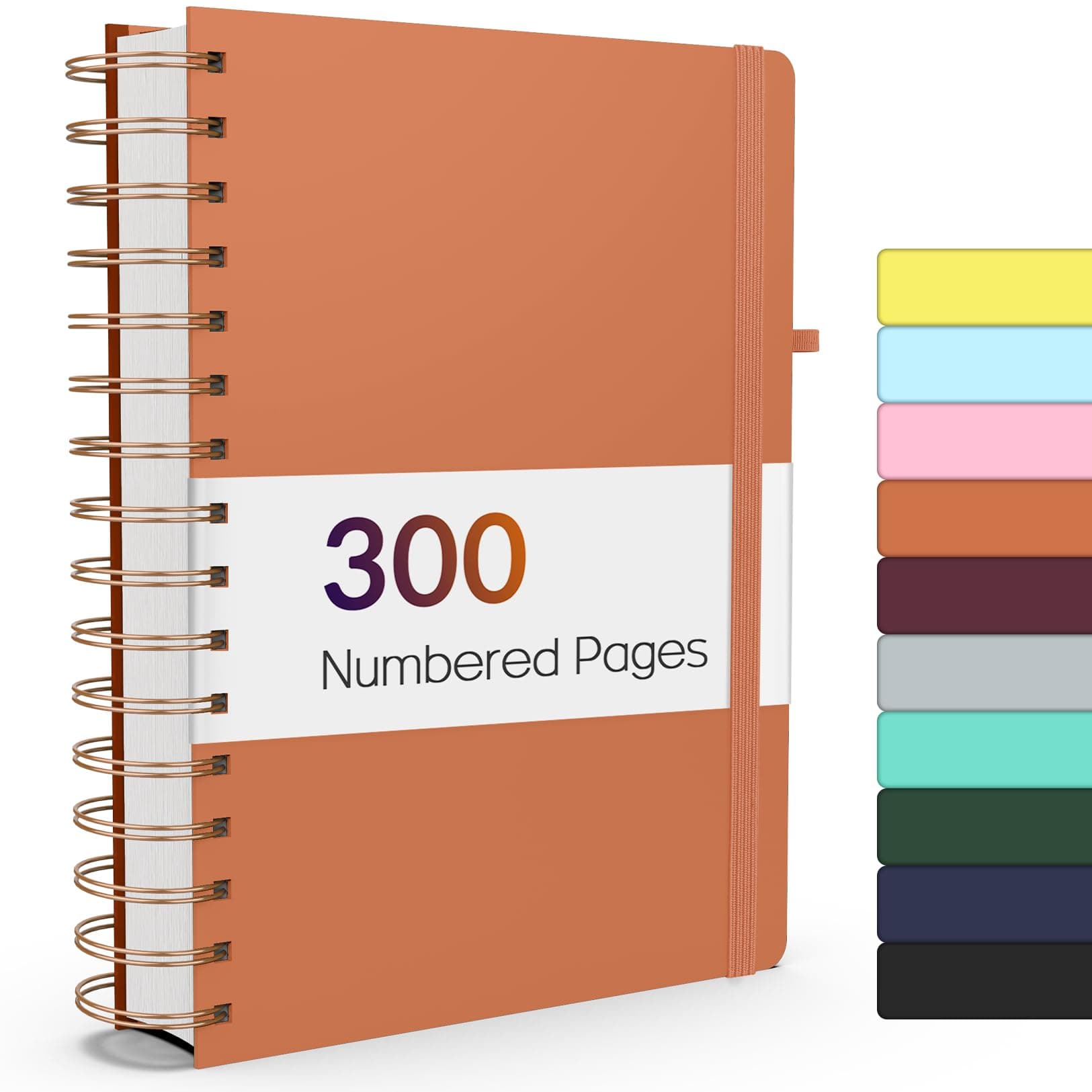 Forvencer Lined Spiral Journal Notebook with 300 Numbered Pages, A5 Thick Journals for Writing with 100GSM Paper, Hardcover Notebooks with Contents for Work, School, Women, Men, Orange