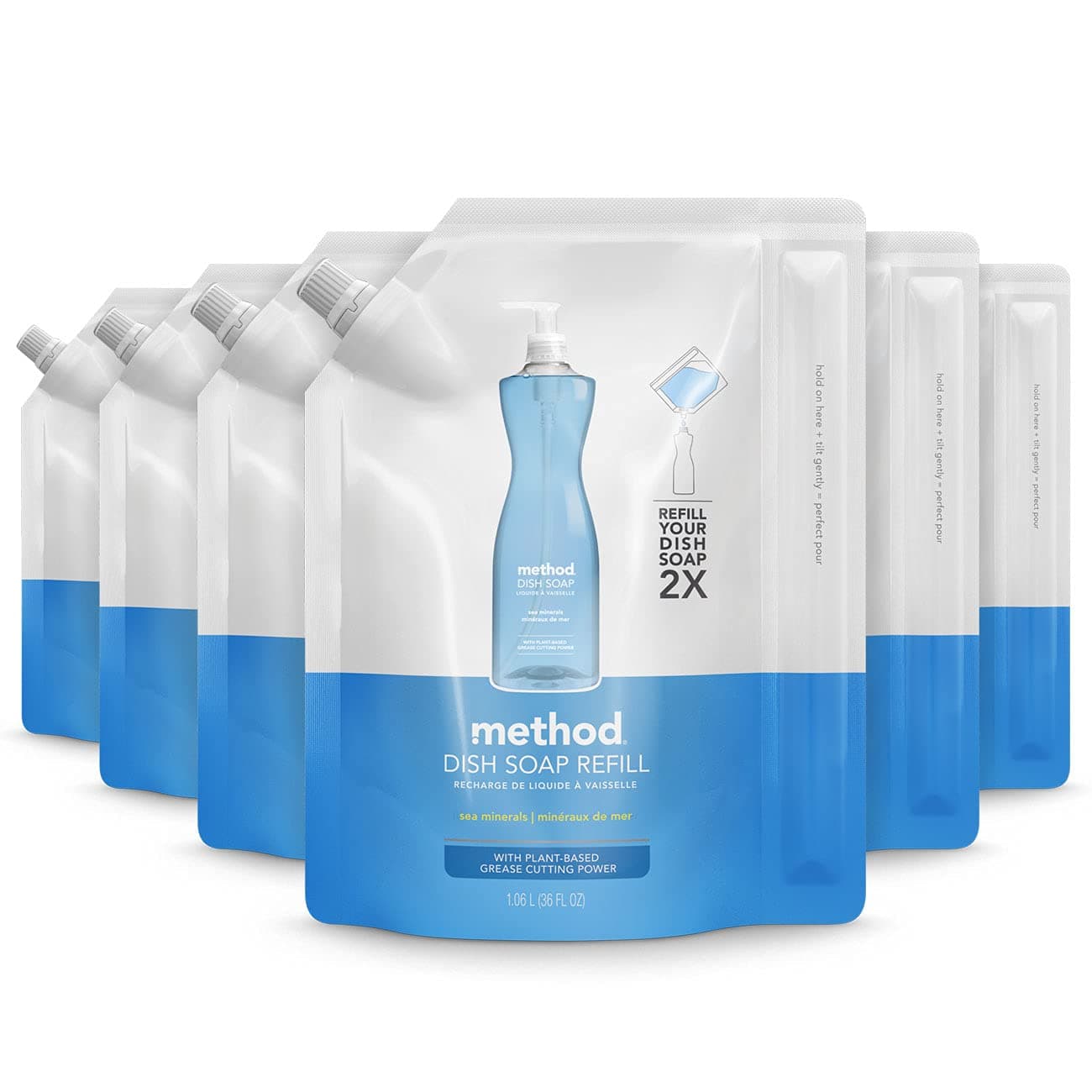 Method Gel Dish Soap Refill, Sea Minerals, Biodegradable Formula, Tough on Grease, 36 Fl Oz (Pack of 6)