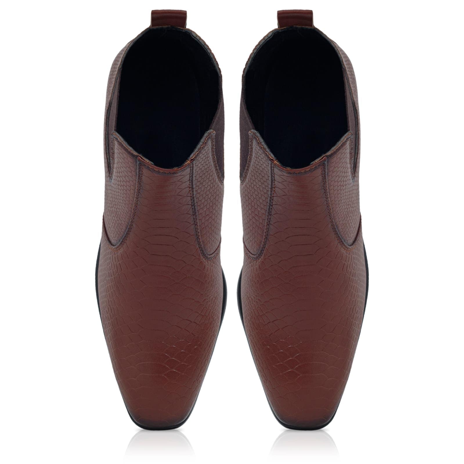 Men's Chelsea Boots, Snake Pattern Leather, Black Ankle Boots with Elastic Side Panels, Stylish & Versatile Formal & Casual & Versatile