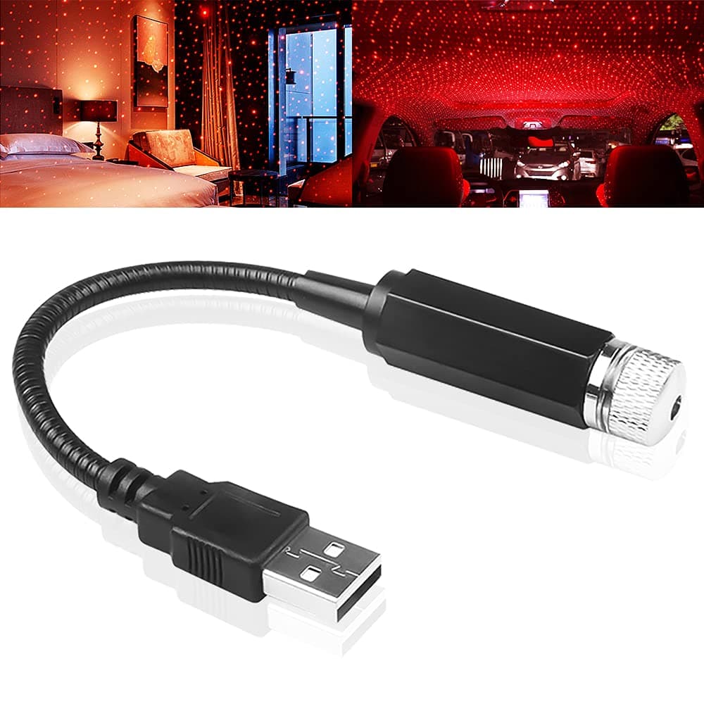 USB Night Light Projector,Adjustable Romantic Interior Car Lights for Bedroom, Car, Ceiling and Party Decoration,Plug & Play,1 Pack (USB-Red)