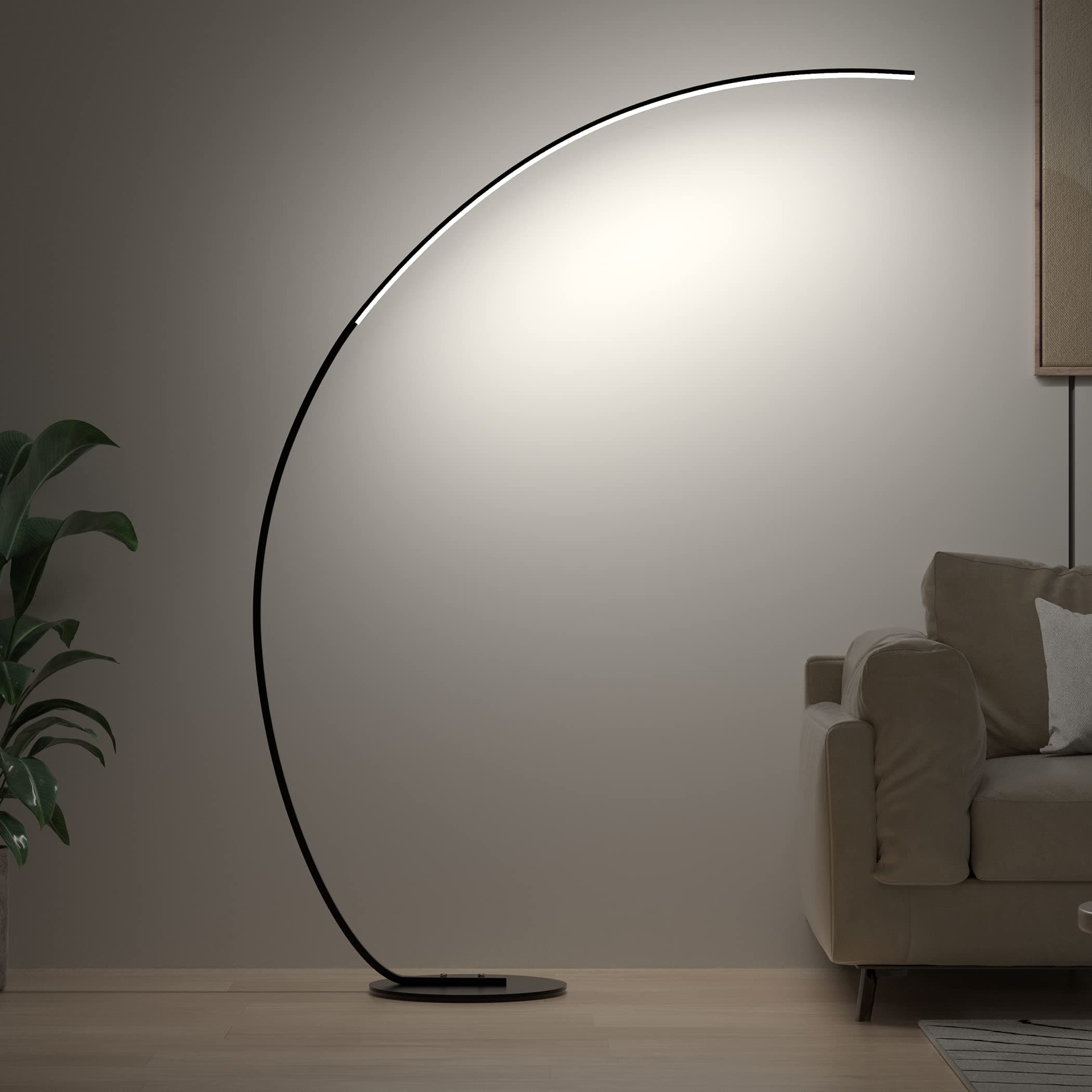 E.P. Light RGBW Modern 69.99 Inch Arched Standing Reading Lamp with Remote Control - Dimmable Black Color Changing Curved Ambient Lighting for Bedroom Living Room