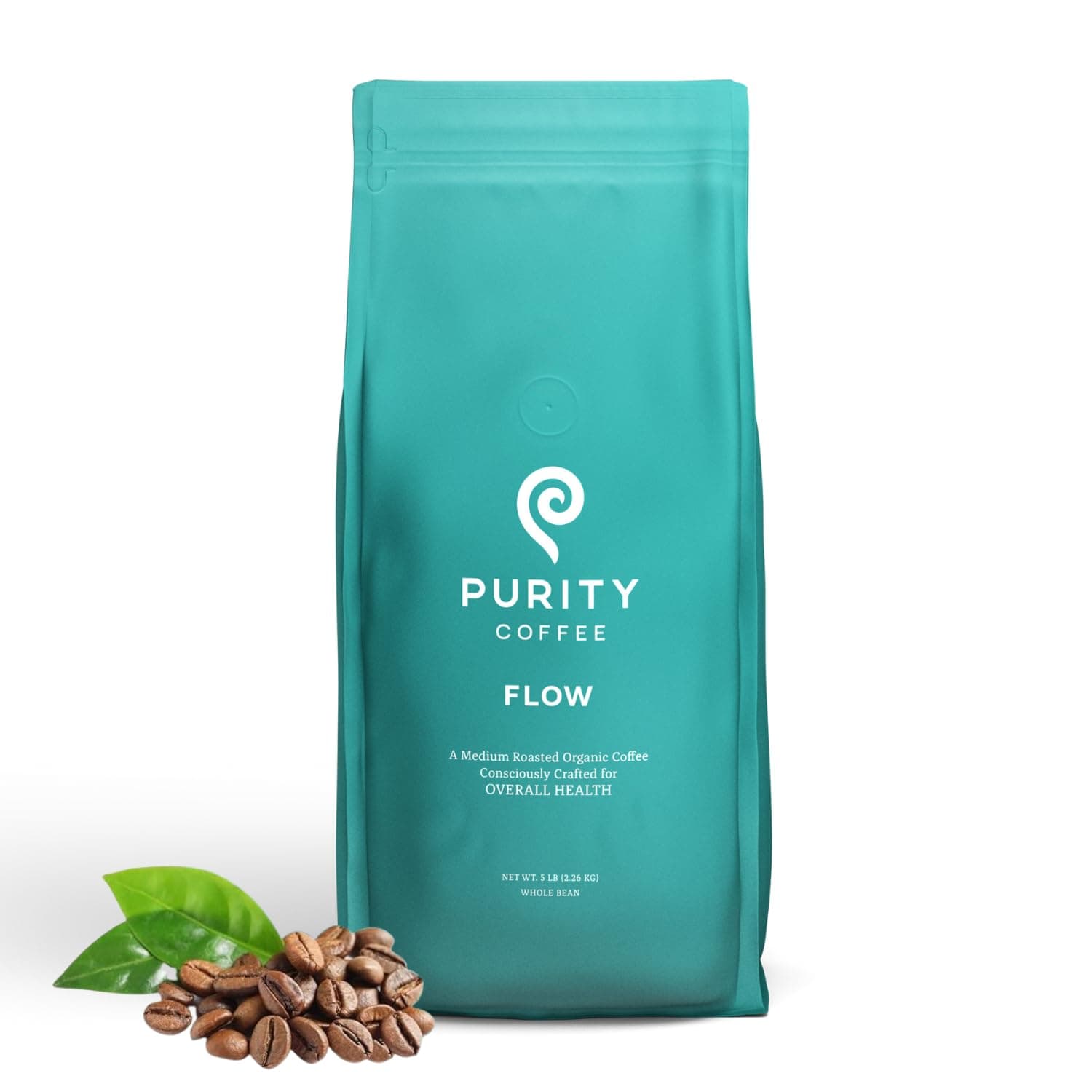 Purity Coffee FLOW Original Medium Roast Whole Bean (5lb Bag) | Specialty-Grade USDA Organic Arabica Blend | Third Party Tested for Mold, Mycotoxins & Pesticides