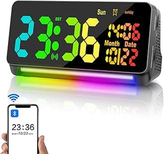 120db Super Loud Alarm Clock Heavy Sleepers Adults, Loud Alarm Clock Bluetooth Sync Time,15 Wake Up Sounds, 7 Color Night Light, Dynamic RGB Color, 0-100% Dimmer, Snooze,DST, LED Dispay