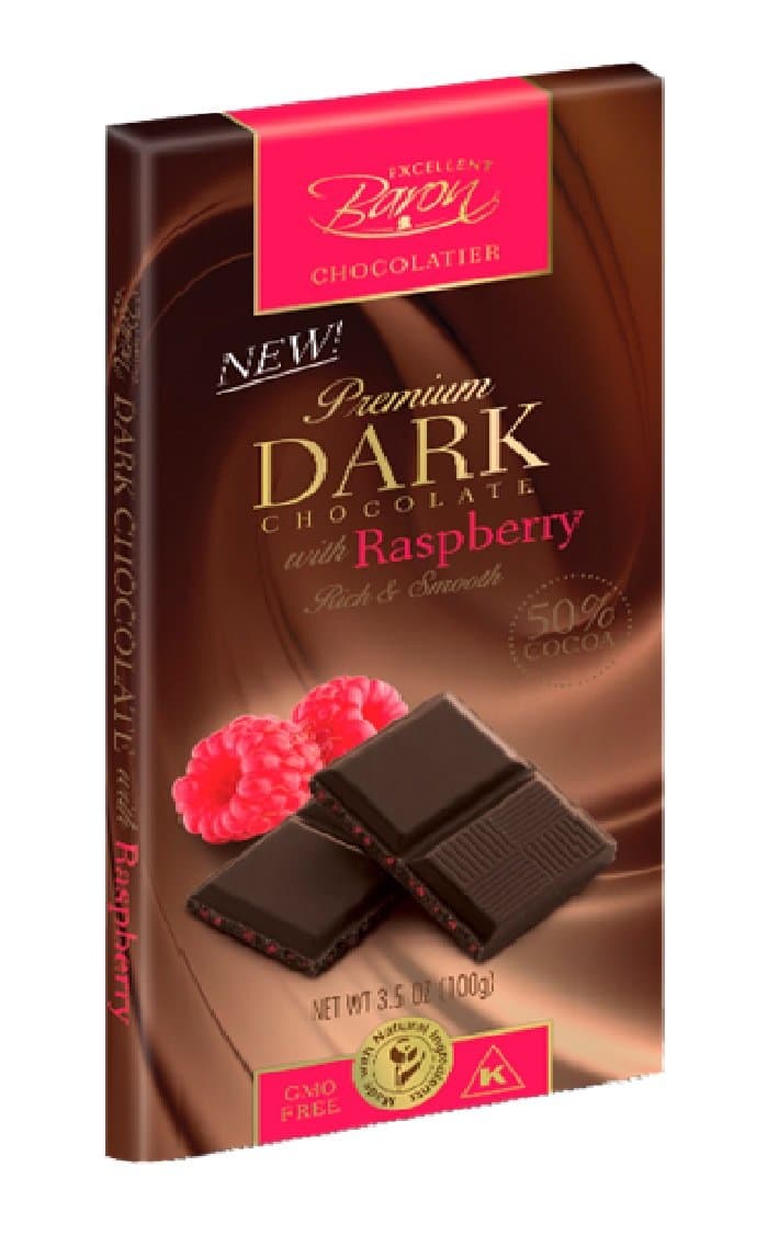 Premium Dark Chocolate with Raspberry 50% Cococa 3.50 Ounces (Case of 12)