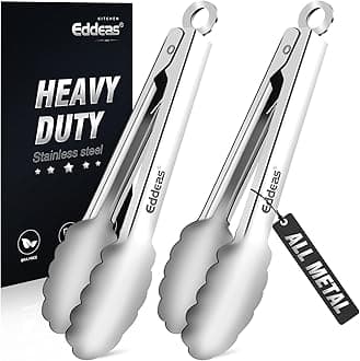 Eddeas 2 Pcs 7 Inch Small Tongs, Heavy Duty Stainless Steel Kitchen Tongs, For Cooking, Food, Buffet, Salad, Fruits, Bread, Dishwasher Safe