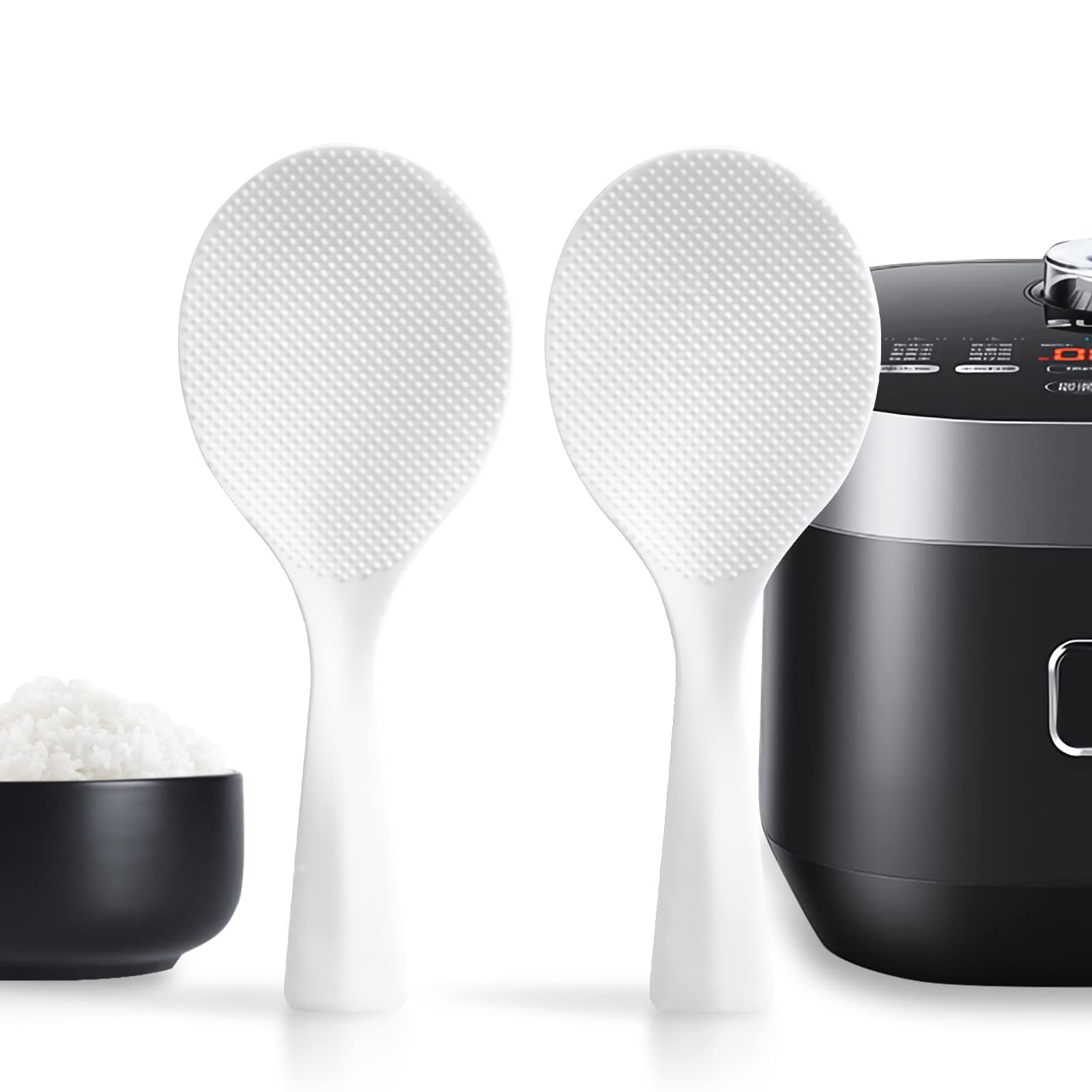 FireKylin 2 Pcs Plastic Rice Paddle,Non Stick Standing Rice Spoon Scooper Spatula,Heat Resistant Rice Cooker Spoon (White)