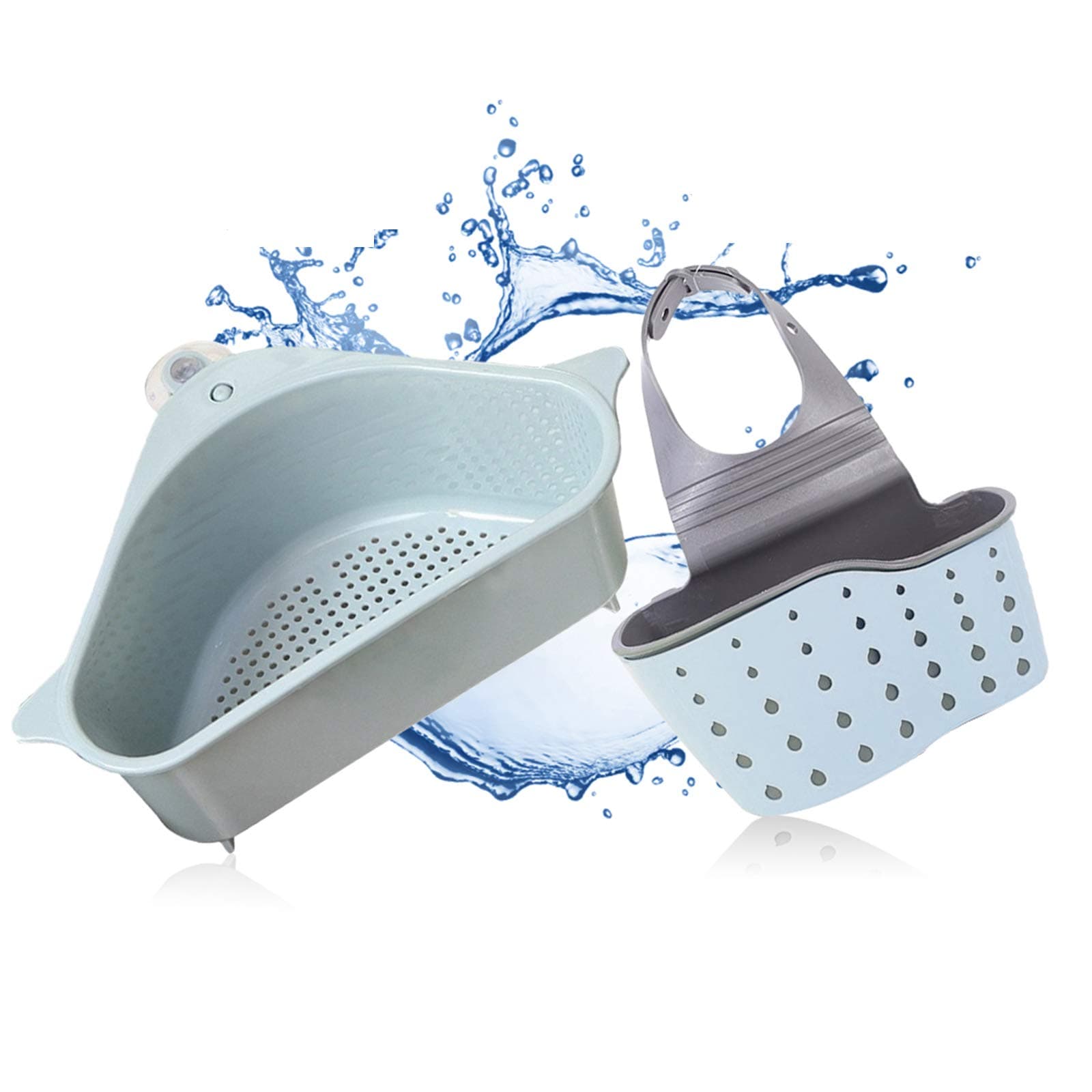 Sink Strainers Basket - Kitchen No Drilling Triangular Multifunctional Drain Shelf Storage Holder with Suction Cup for Support Corner Rack (Blue)