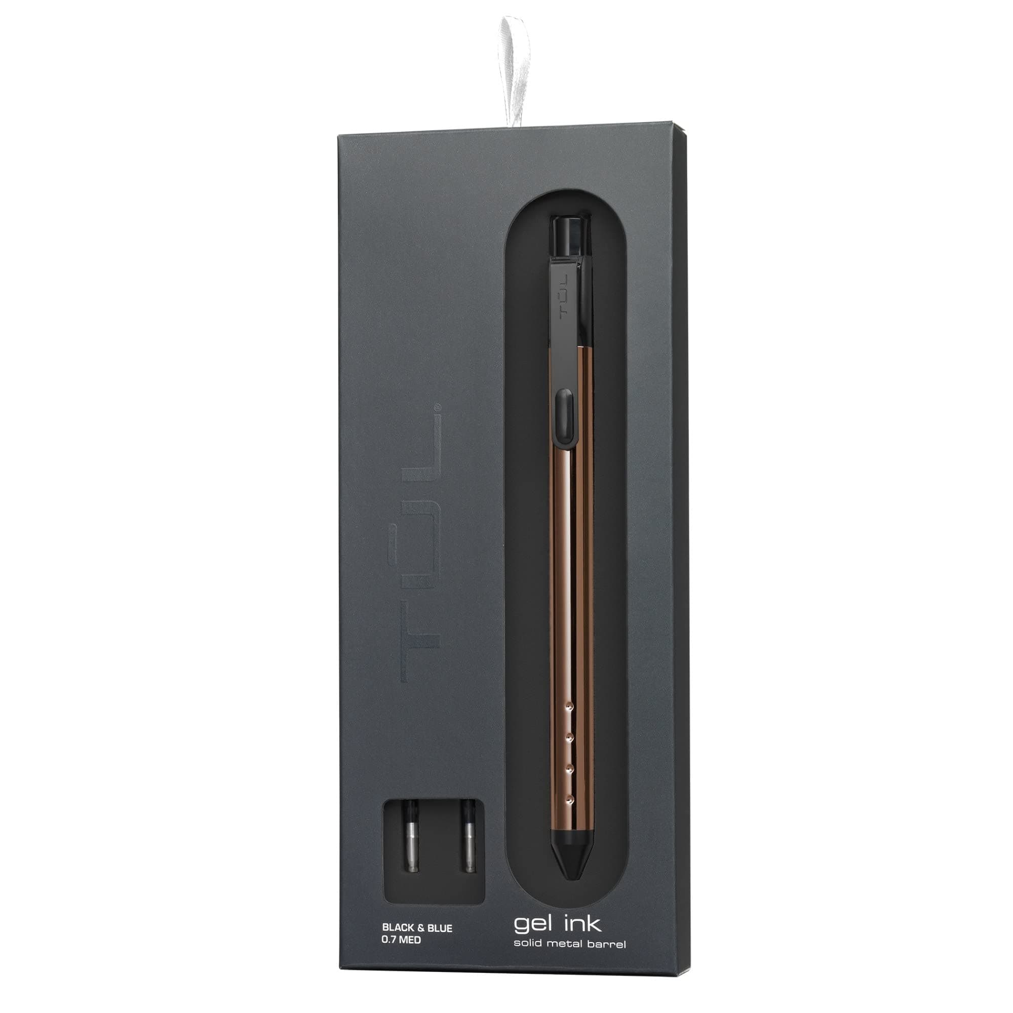 Fine Writing Solid Metal Barrel Retractable Gel Pen with 2 Refills, Medium Point, 0.7 mm, Rose Gold Barrel, Black/Blue Ink