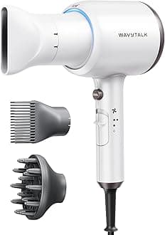 Hair Dryer with Diffuser and Concentrator Professional 1875 Watt Negative Ions Dryer Fast Drying Light and Quiet with Ceramic Technology Nozzle for Women Curly Hair, Matte White