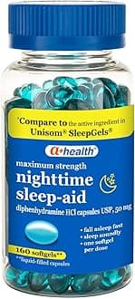 A+Health Nighttime Sleep Aid Diphenhydramine 50mg Softgels, Maximum Strength, 160 Count