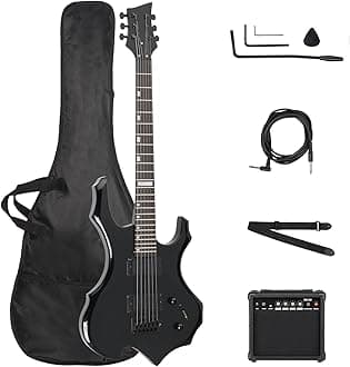 Solid Body Electric Guitar, Flame Design Electric Guitar Kit with 20Watt Amp, Gig Bag, Shoulder Strap, H-H Pickups 36 Inch Electric Guitars for Beginners & Professional (Black)