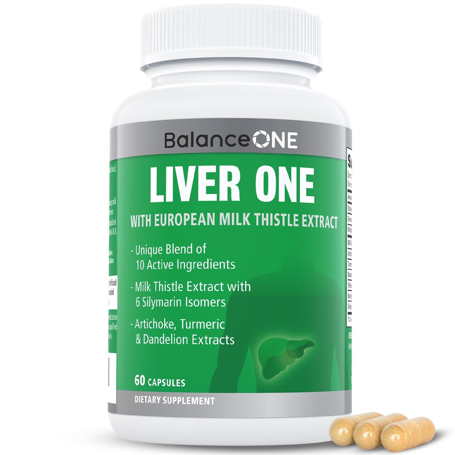 Balance ONE Liver Support Supplement with Milk Thistle, Dandelion Root Extract & Molybdenum – Liver Health & Detox Support – Vegan Capsules, 1 Month Supply – Liver One