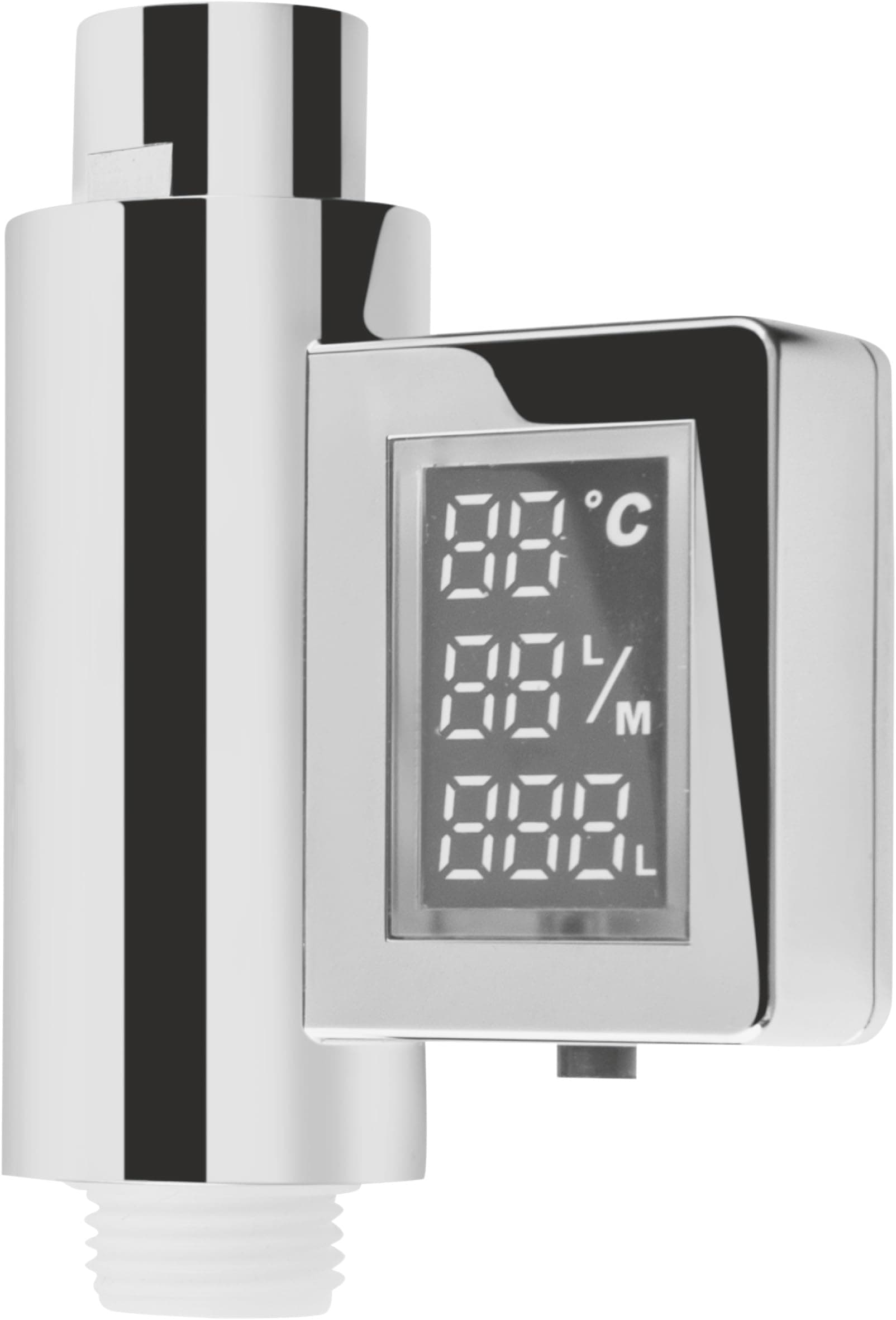 CornatSmartly TECB3394 Consumption Meter with Digital Display Chrome-Plated 3 Consumption Indicators and LED Colour Changing Display/Eco Shower Head for Shower and Bath