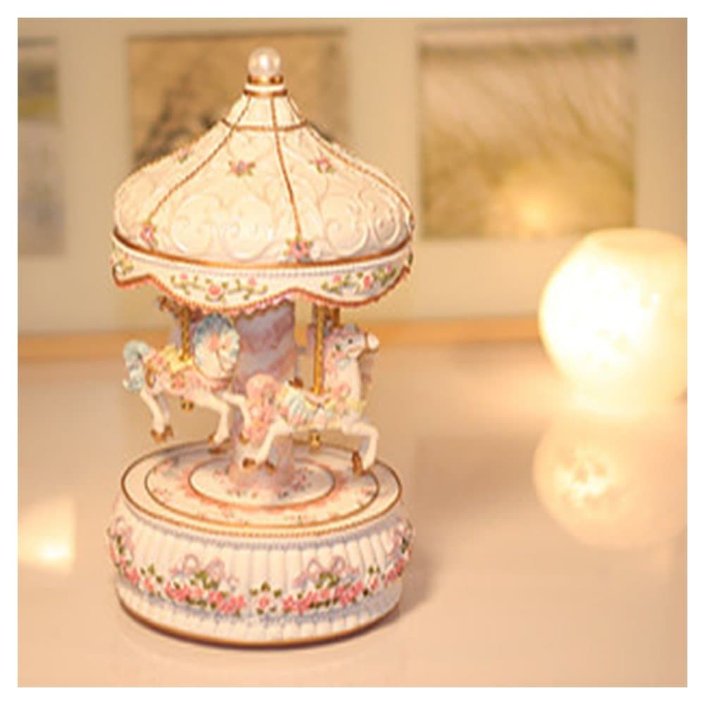 Large Luminous Carousel Music Box With 4 Horses lifting