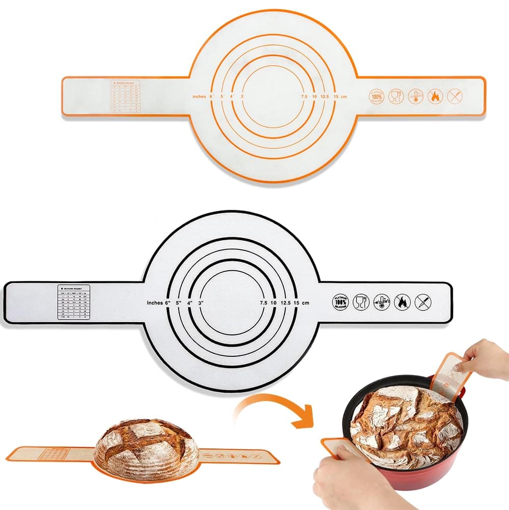Silicone Bread Sling for Dutch Oven 2 PCS, Non-Stick Reusable Silicone Baking Mat,Easy Clean Silicone Bread Sling with Long Handles,Sourdough Bread Baking Supplies for Transfer Dough, medium