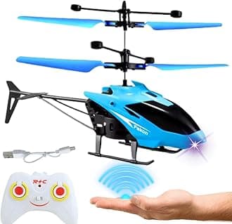 Flying Helicopter with Radio Remote Control and Hand Sensor Charging Helicopter 2 in 1 Toys with 3D Light Toys I Remote Control Helicopter - Pack of 1 - Blue Colour