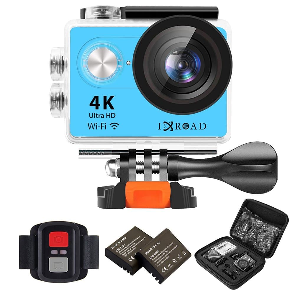 IXROAD 4K Action Cam WiFi Helmet Camera with Remote Control Waterproof Case Dual 1050mAh Batteries Portable Package for Bike Motorcycle Motorbike Cycle Ski Diving (Blue)