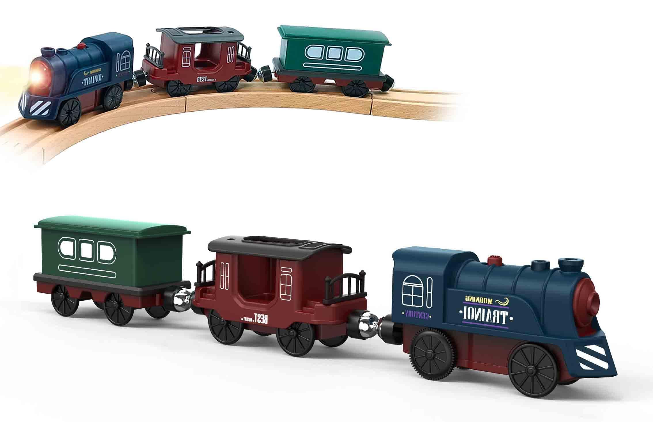Battery Operated Train for Wooden Track, 3Pcs Motorized Train Toy for 3 4 5+Years Old Boy Girl Toddlers, Electric Trains Compatible with Thomas & Friends, Brio and Chuggington
