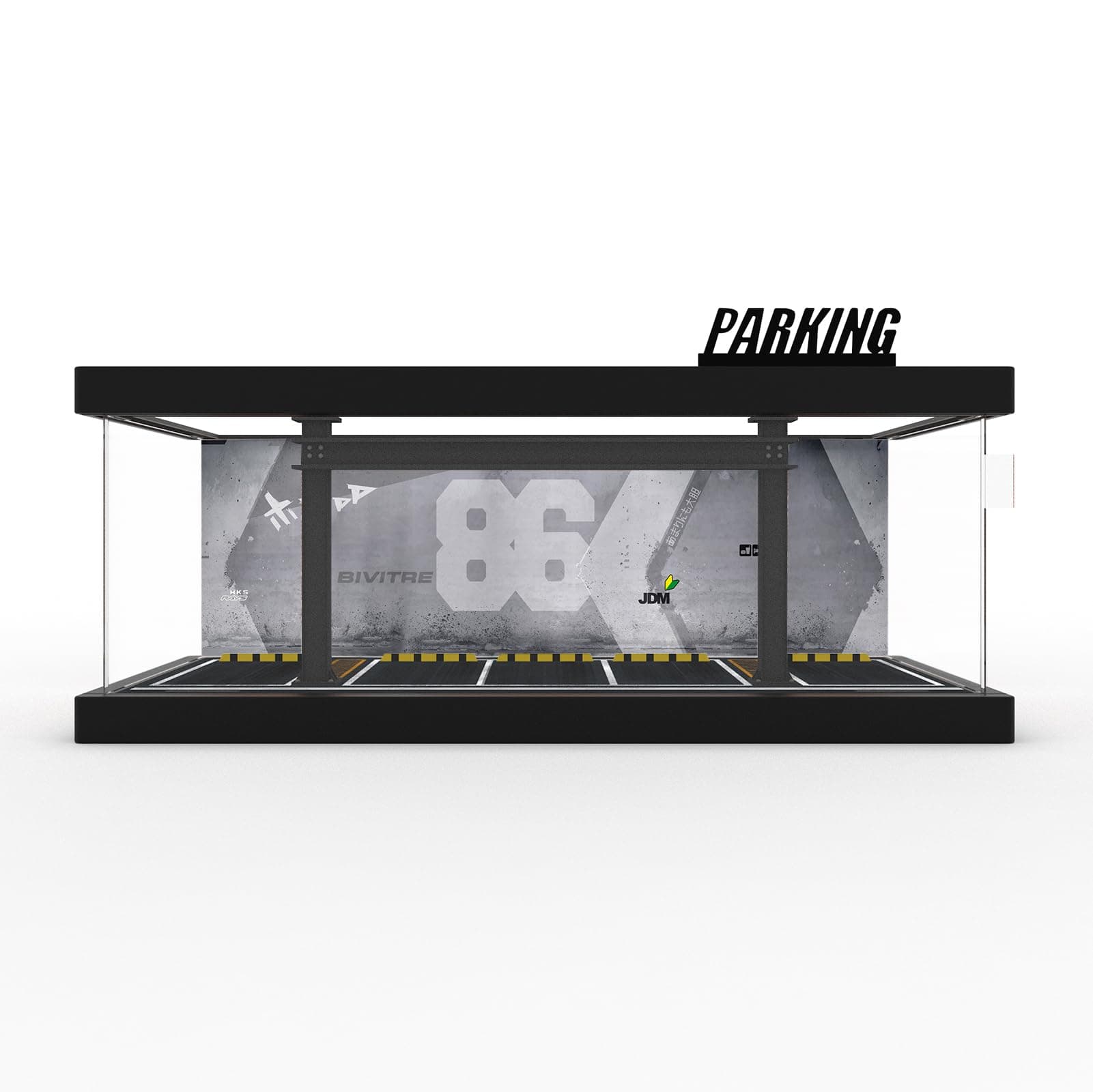 1/64 Diorama Plastic Display Case - Compatible with Hot Wheels Matchbox Mini GT Diecast Cars, for Model Car Display and Storage, Stackable Garage with LED Lights and Acrylic Cover (LM-86)
