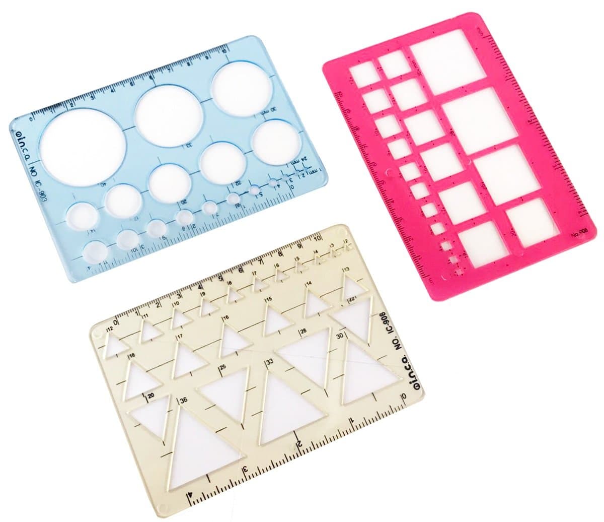 DrWriting 3 Bulk Stationary Tool Kit Start Set for Kids School Sketch Master Template Plastic Geometric Shape Drawing Ruler 3 Pcs, Assorted Color