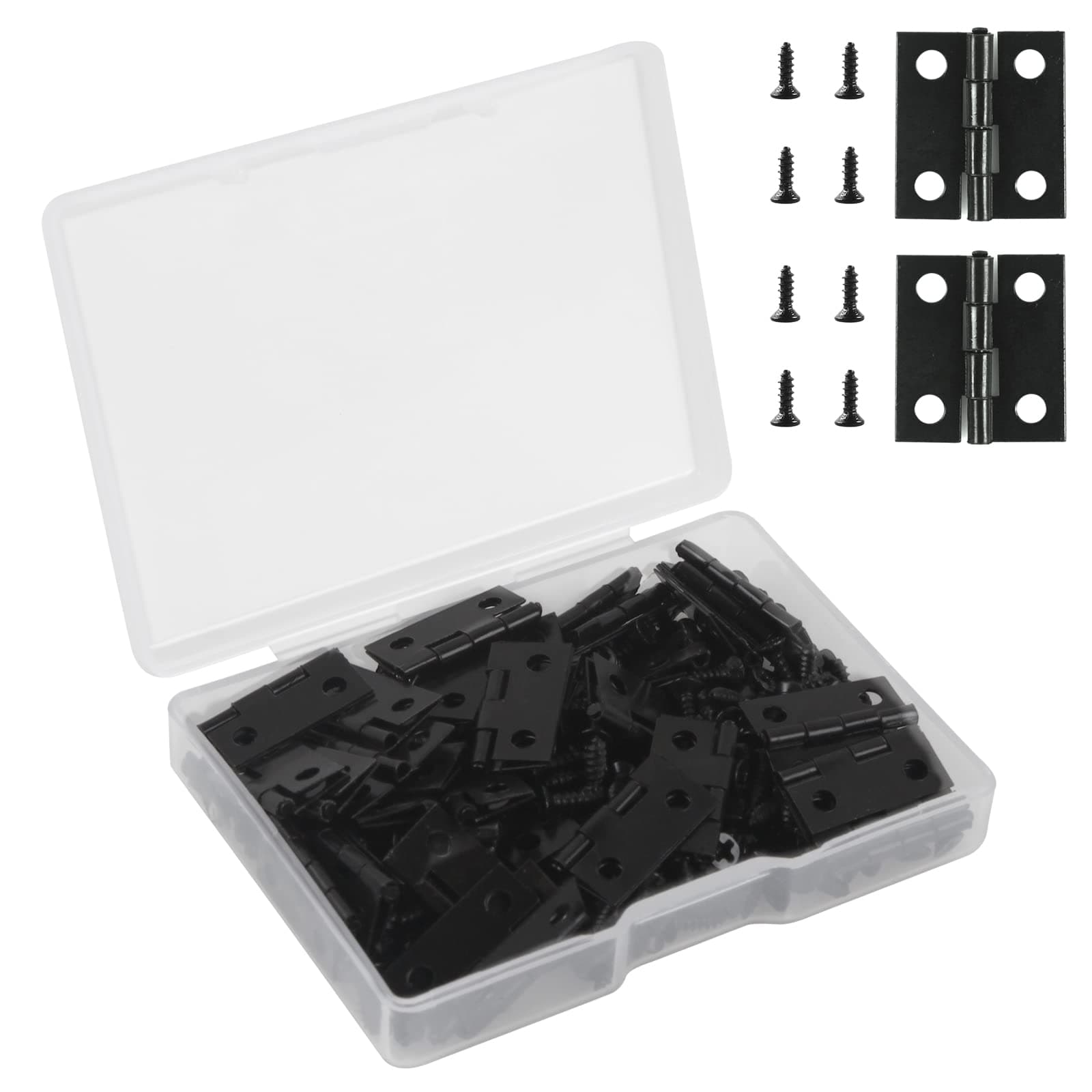 VIPMOON Small Hinges Set, 50Pcs Mini Hinges with 200Pcs 7mm Screws, 18 x 15mm Small Cabinet Hinge, Suitable for Jewelry Box, Cabinet, DIY Crafts (Black)