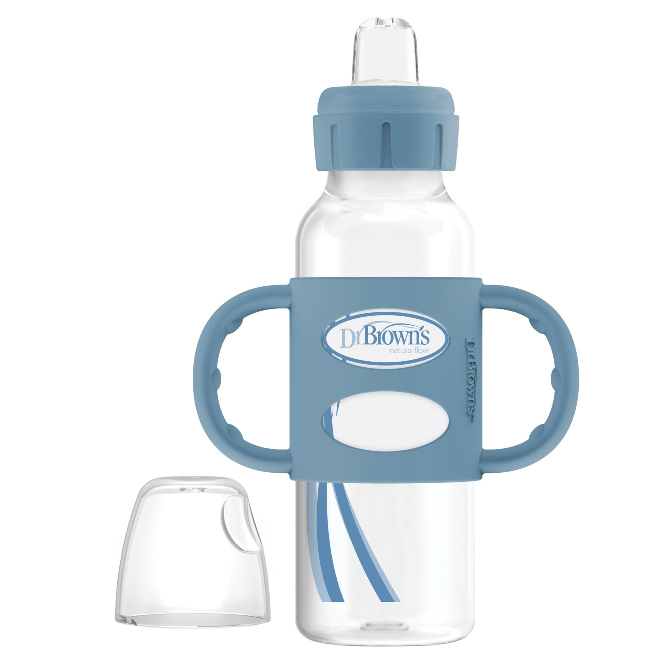 Dr. Brown’s Milestones Narrow Transitional Sippy Bottle with Silicone Handles 8oz 250mL Blue 1-Pack