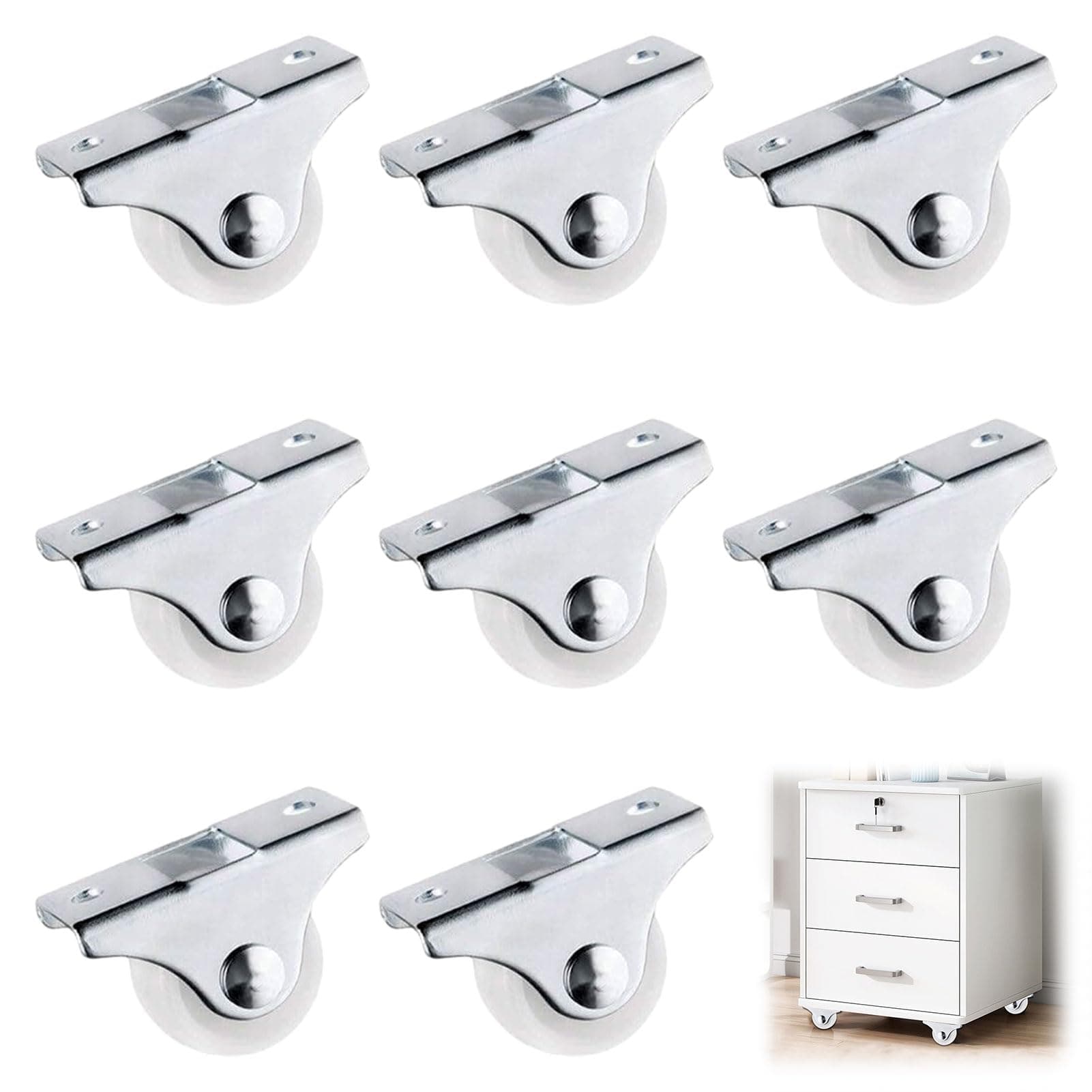 8PCS Small Wheels for Easier and Safer Mini Castor Wheels Movement Polypropylene Steel Castor Wheels for Furniture for Homes Shop School or Hospital,White