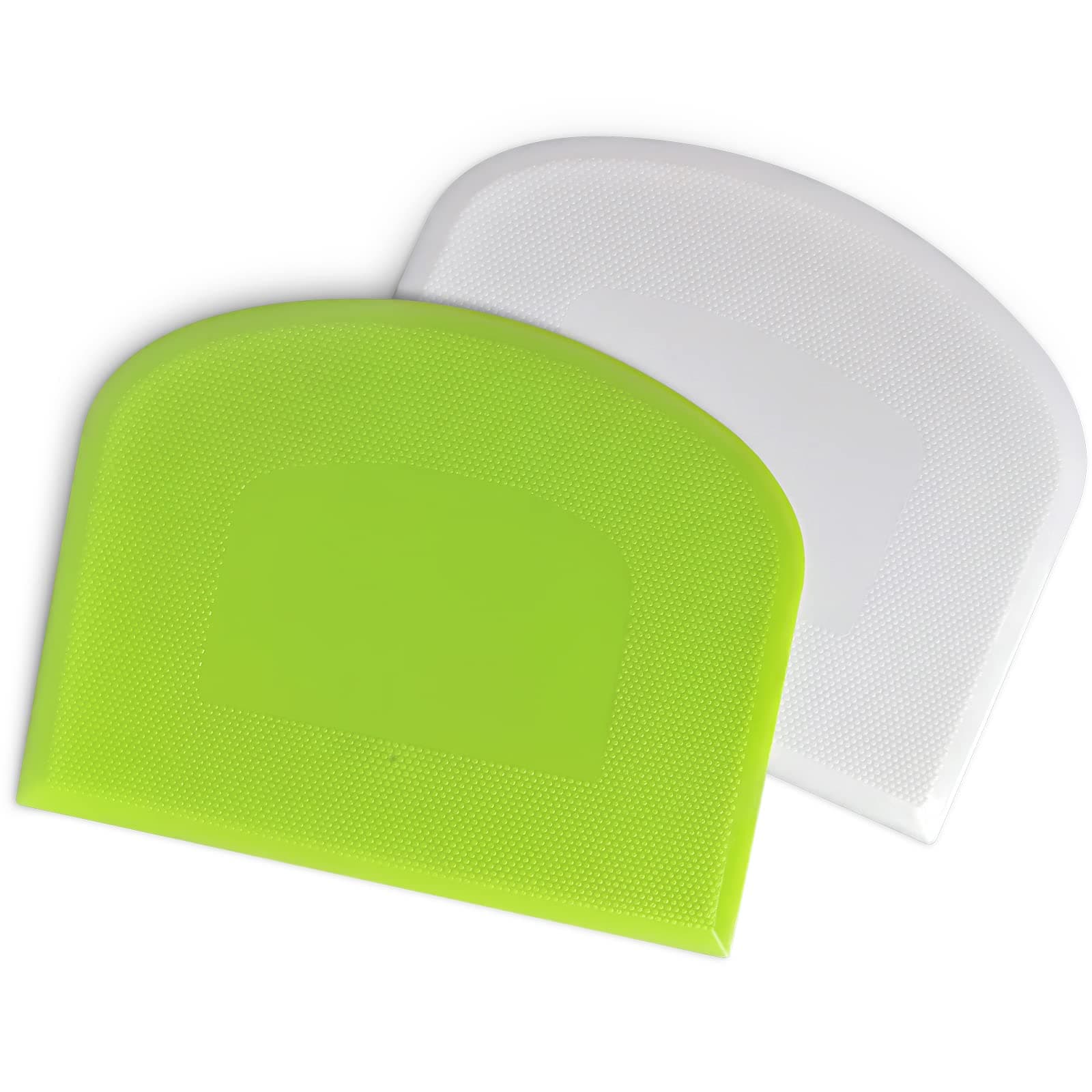 Bowl Spatula & Bench Scraper,Flexible Plastic Multipurpose Kitchen Pastry Cutter Tool,Food Scrappers for Bread Dough Baking Cake Fondant Icing,Set of 2 Pieces - White,Green