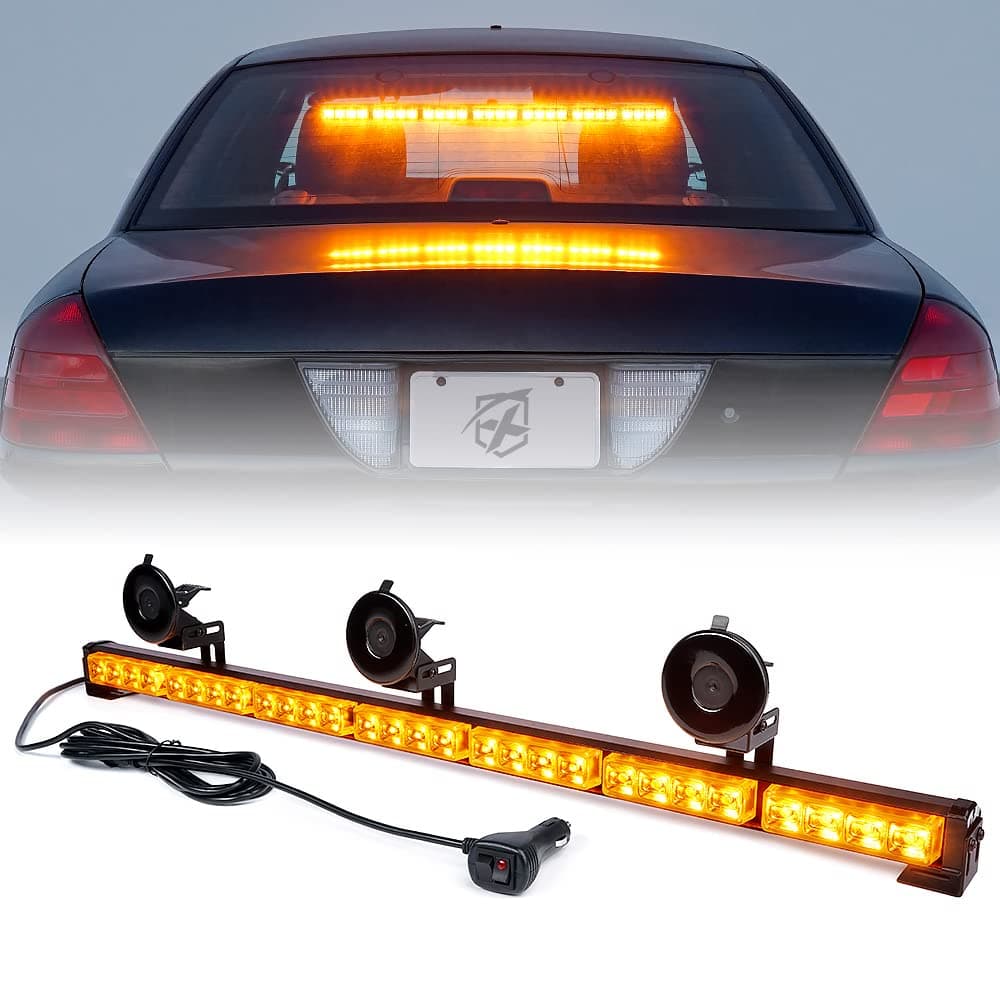31.5 Inch Amber LED Emergency Traffic Advisor Strobe Light Bar, 21 Flashing Patterns w/Suction Cup Mount, Windshield Deck Caution Warning Hazard Safety Lightbar for Construction Vehicles Trucks
