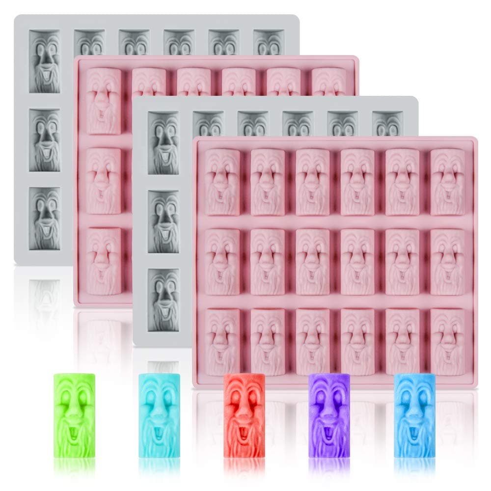 Candy Molds Silicone Gummy Molds - Old Man Tree Face Chocolate Mold Nonstick Pack of 4 (Pink, Gray)