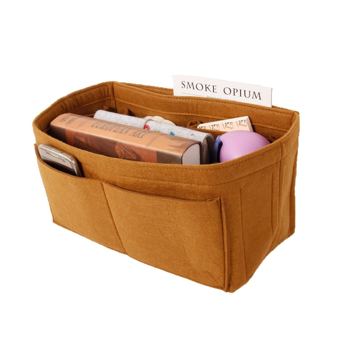 Felt wallet inserted into organizer bag (XL, caramel colour)