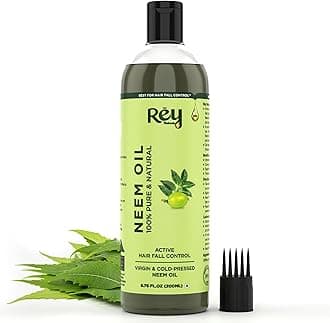 Rey Naturals Cold Pressed Neem Oil For Skin & Hair Growth - 200ml | Pure Neem Oil For Hair Dandruff | Neem Hair Oil For Lice & Nits Removal | Hair Oil Pure For Body Massage & Acne