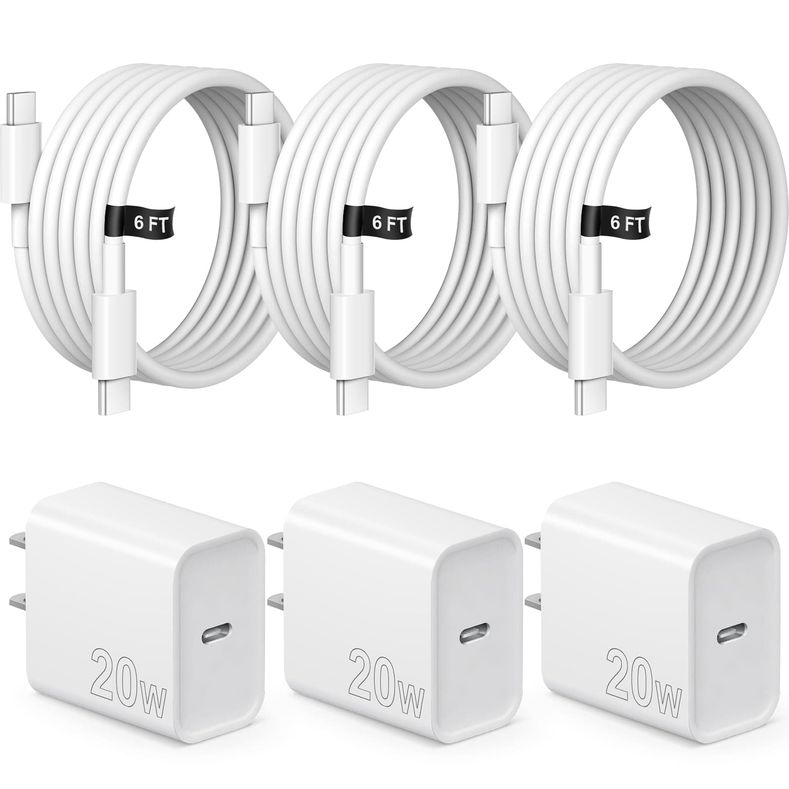 iPhone 17 16 15 Charger Fast Charging 3 Pack USB C Charger Block Type C Chargers 6FT Cord Wall Chargers Compatible with iPhone Air/17/17 Plus/17 Pro/17 Pro Max/16/16 Plus/16 Pro/16 Pro Max/15 Pro Max