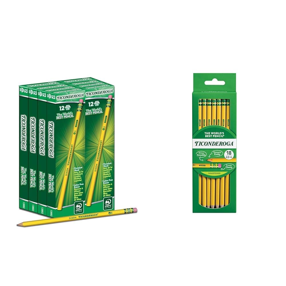 Ticonderoga Wood-Cased Pencils, Unsharpened, 96 Count & Pre-Sharpened, 18 Count