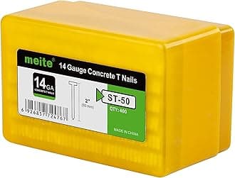 meite 14 Gauge Concrete T Nails for Pneumatic Concrete Nailer Gun - 50 mm Length Galvanised Finish Nails (400 Counts)