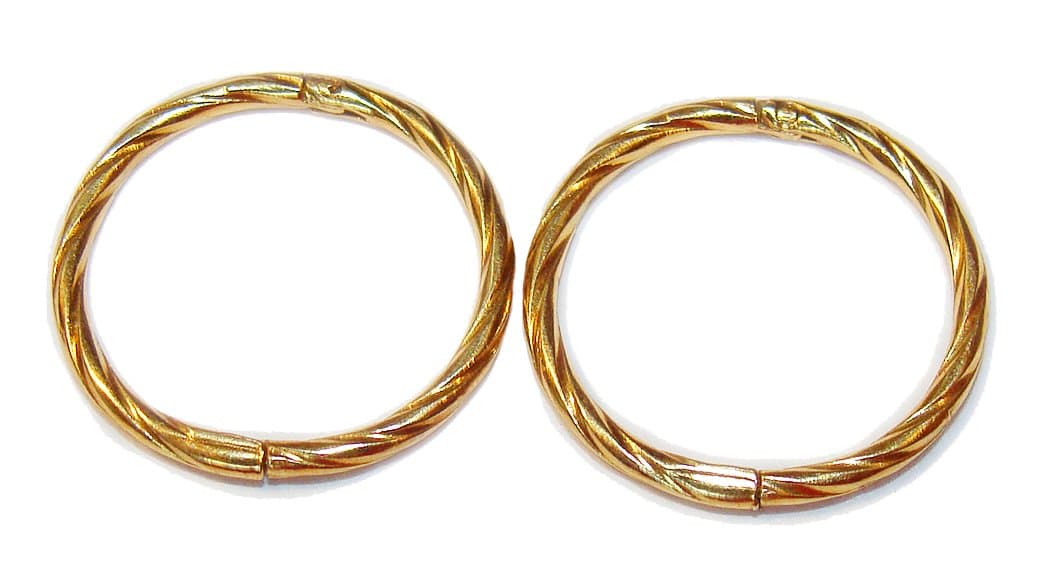 HINGED HOOP EARRINGS TWISTED 12mm 22K GOLD OVER SOLID STERLING SILVER , Easy On & Off !