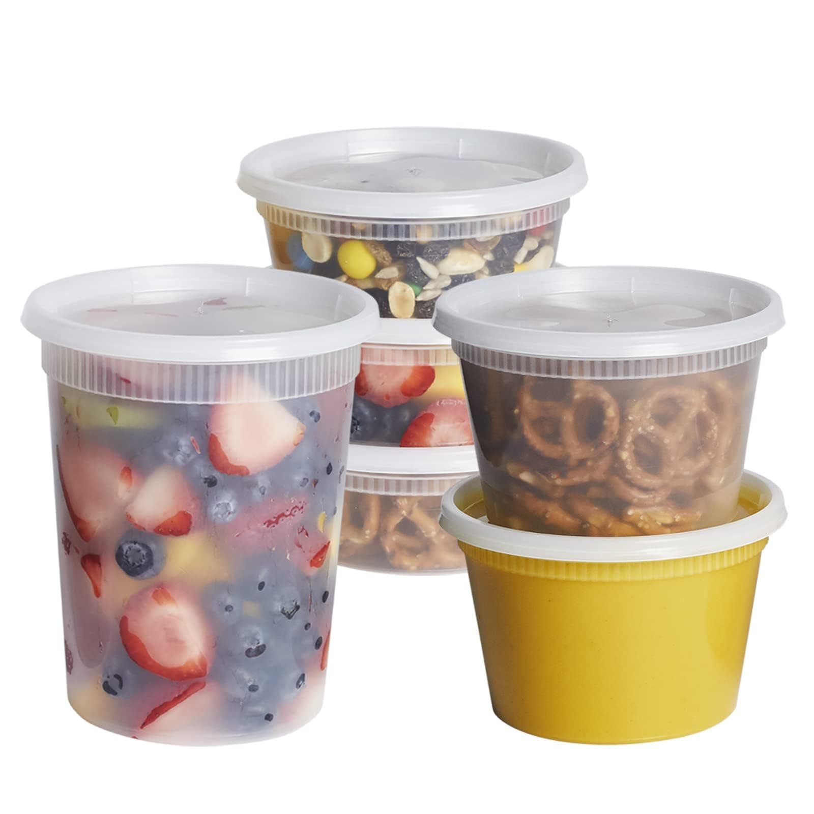 GUSTO Comfy Package , [48 Sets - Combo] Plastic Deli Containers With Airtight Lids - 8 oz, 16 oz, 32 oz. - Food Storage/Soup Containers
