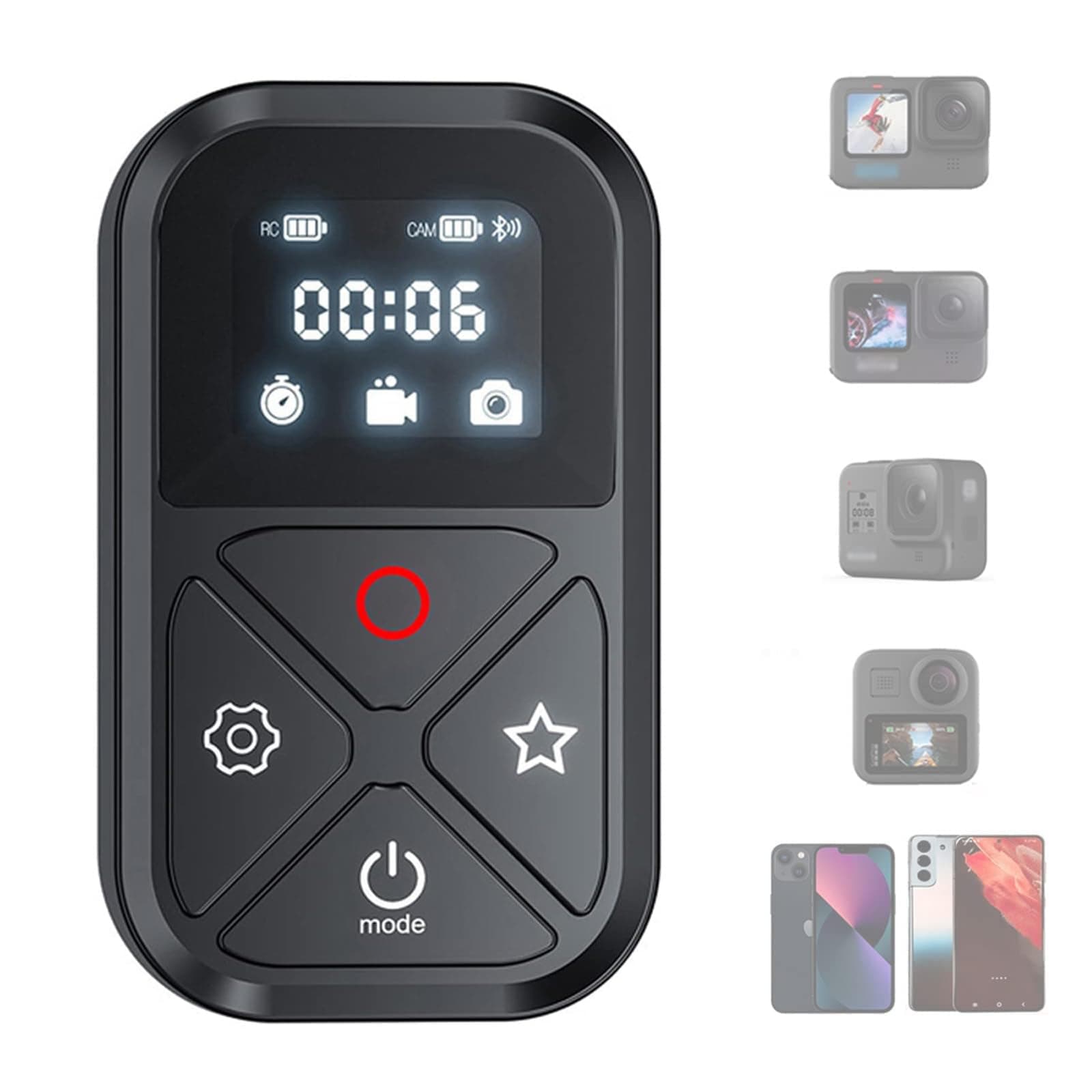 Excefore Smart Wireless Remote Control For Gopro Max Mini Hero 12 11 10 9 8, With Lcd Indicator Magnet Charger Port Hand Strap Go Pro Camera Accessories (Black)