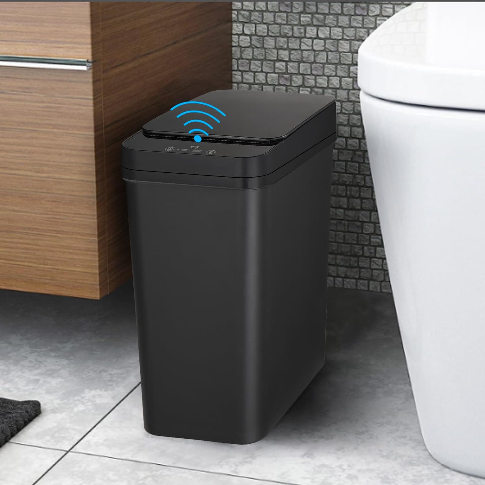 Bathroom Touchless Trash Can, 10L Smart Automatic Motion Sensor Rubbish Can with Lid, Electric Narrow Small Garbage Bin for Kitchen Office Living Room Toilet Bedroom RV