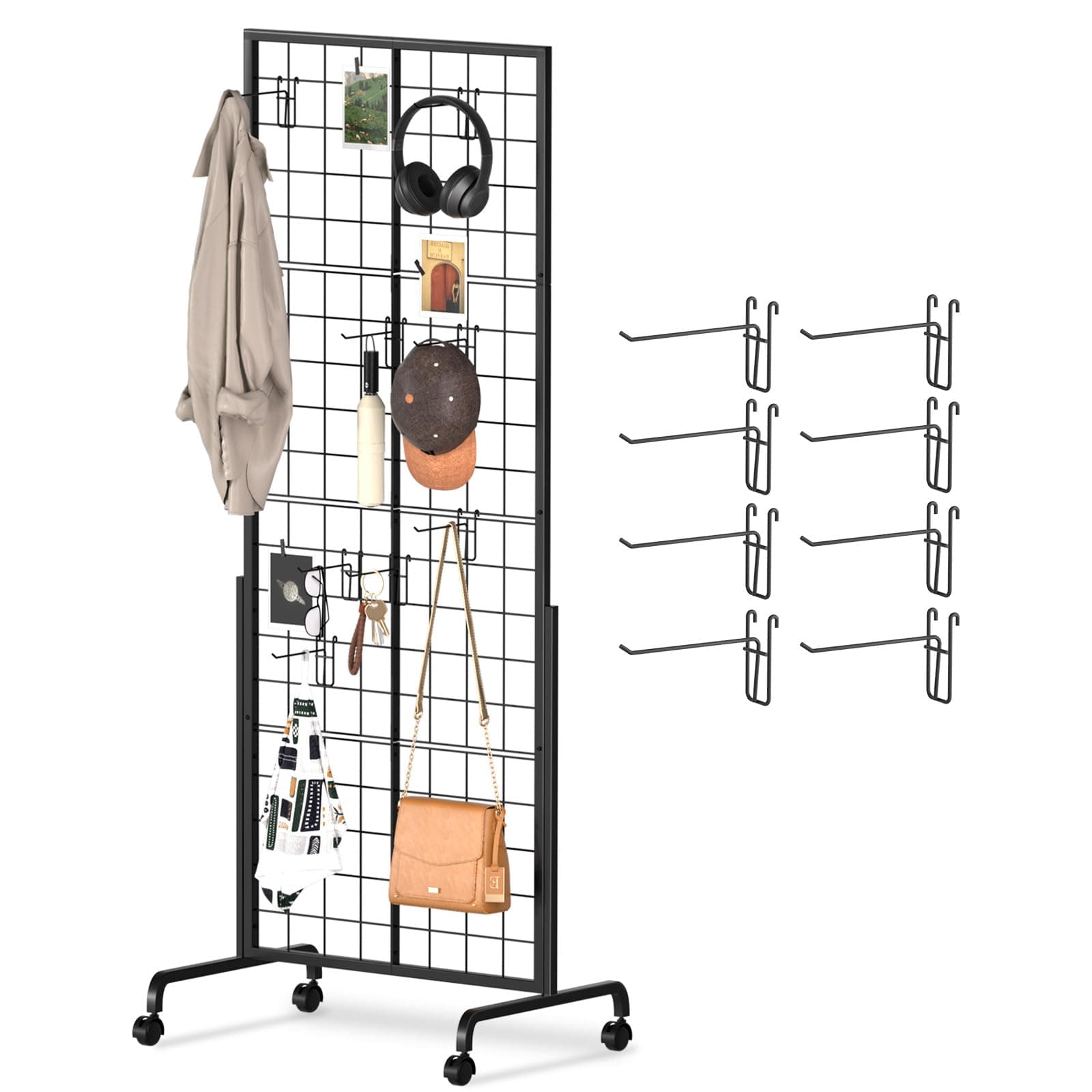Urban Deco Gridwall Rack Panels – Wreath Display with Durable Grid Walls Panels - Metal Grids Standing Wire Rack - for Retail Art Fair Show (Black Finish)-1 Set